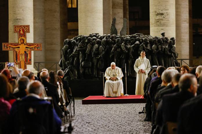 Pope Francis holds prayer for migrants and refugees, in St. Peter's Square
