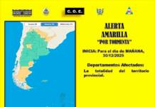 El COE anuncia “Alerta amarilla” para todo el territorio provincial