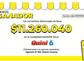 Un correntino de Monte Caseros ganó más de $11 millones de pesos en el Quini 6